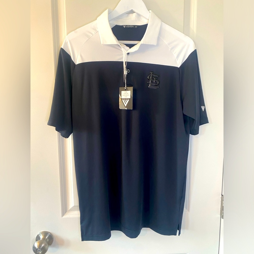 Levelwear St. Louis Cardinals Heat Sealed Logo Polo Black White Shirt Sz Med NWT